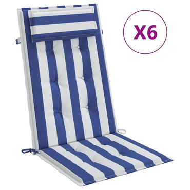vidaXL Coussins pour chaises à dossier haut 6 pcs Bleu et blanc à rayures Tissu Oxford