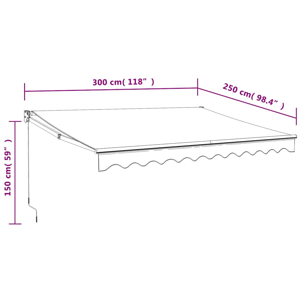 vidaXL Markise Einziehbar Creme 3x2,5 m Stoff und Aluminium