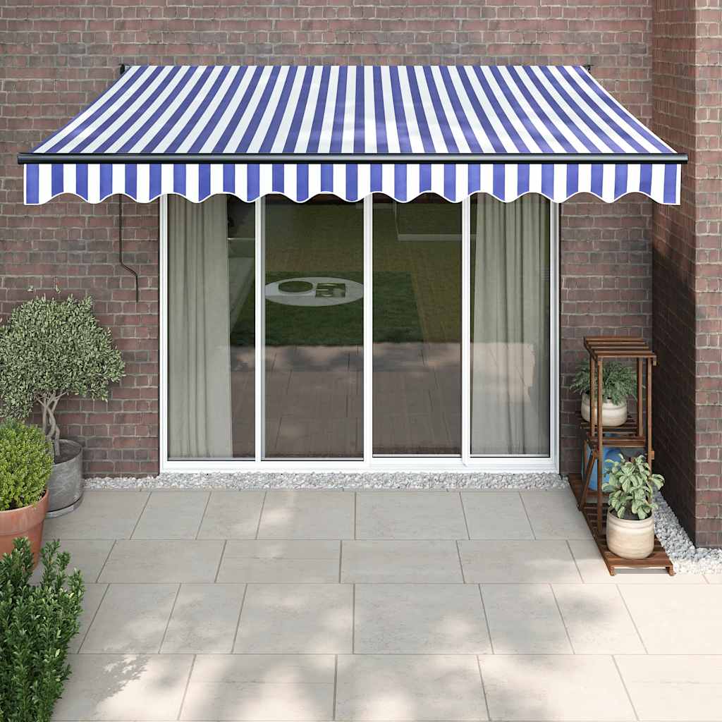 vidaXL Store banne manuel Bleu et blanc 3,5x2,5 m