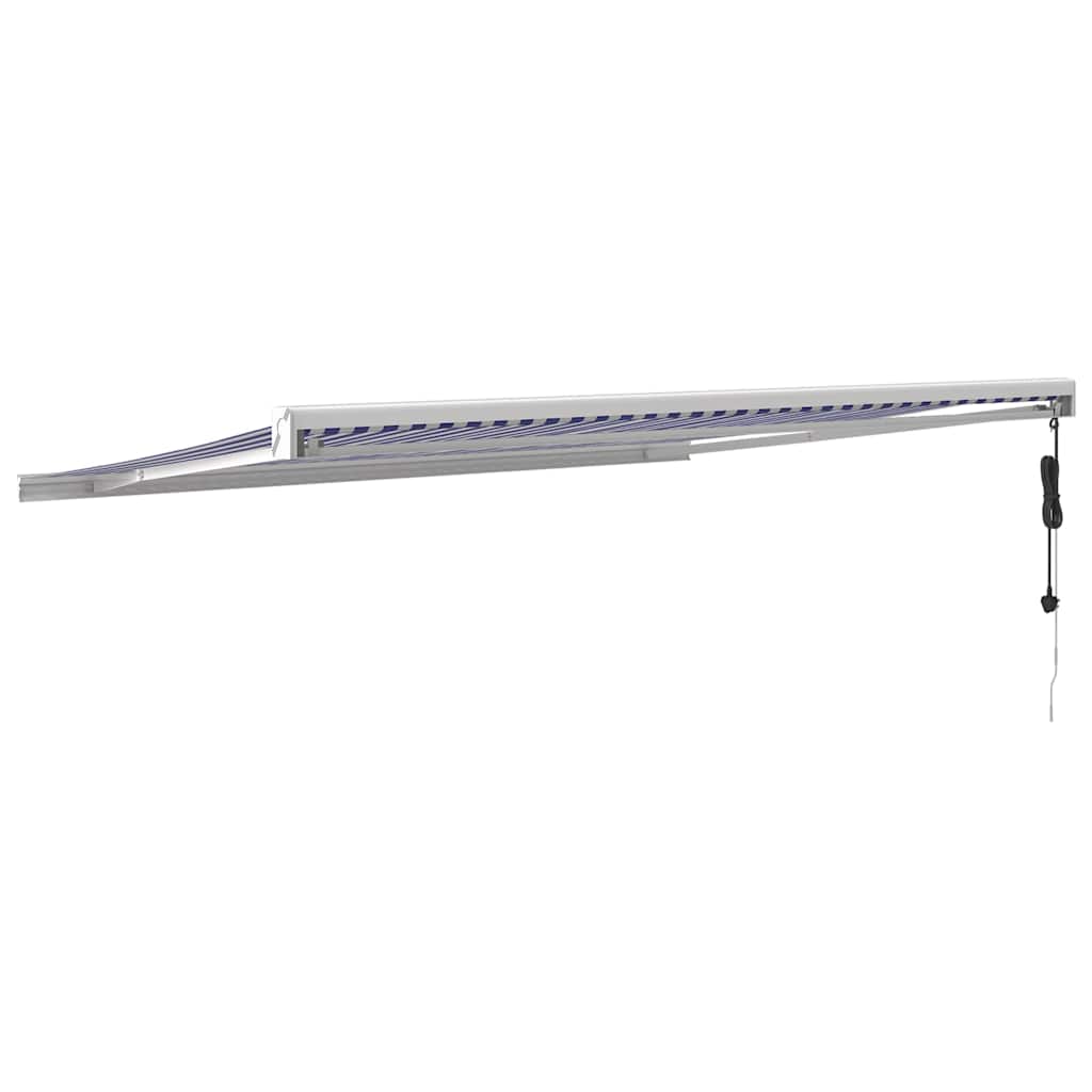 vidaXL Auvent rétractable bleu et blanc 4,5x3 m en tissu et aluminium