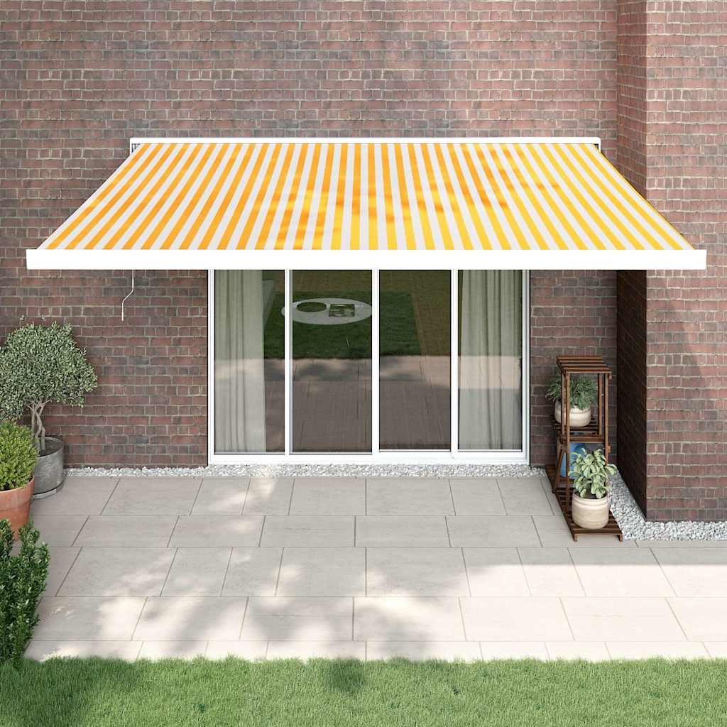 vidaXL Auvent rétractable jaune et blanc 4,5x3 m en tissu et aluminium