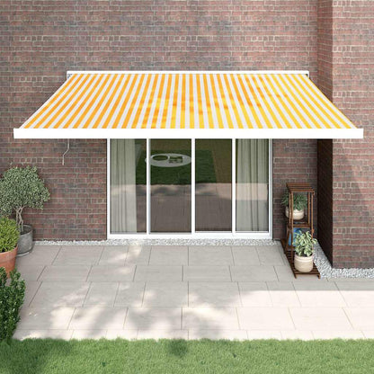 vidaXL Auvent rétractable jaune et blanc 4,5x3 m en tissu et aluminium