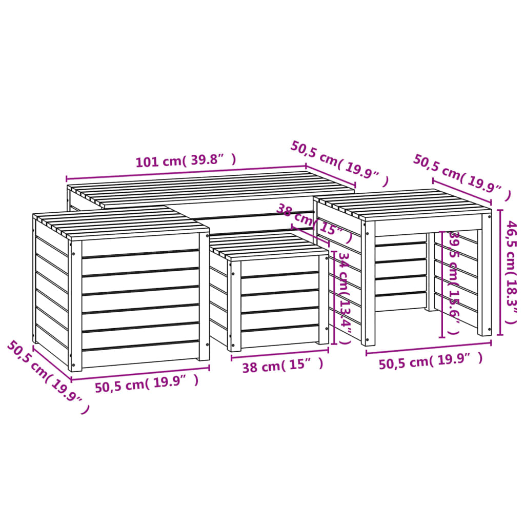 vidaXL Ensemble de 4 coffres de rangement de jardin gris en pin massif