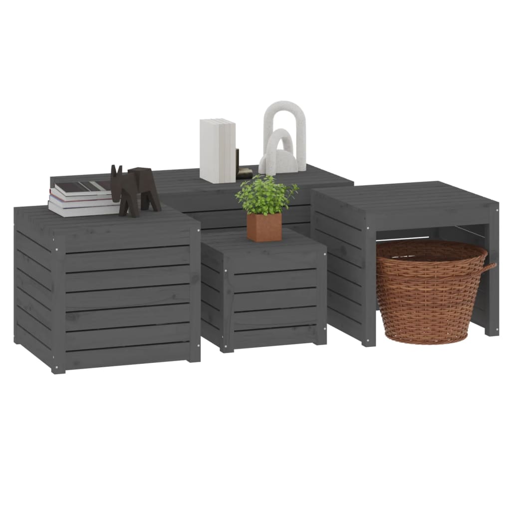 vidaXL Ensemble de 4 coffres de rangement de jardin gris en pin massif