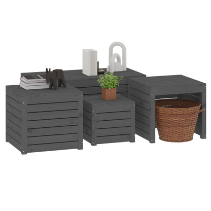 vidaXL Ensemble de 4 coffres de rangement de jardin gris en pin massif