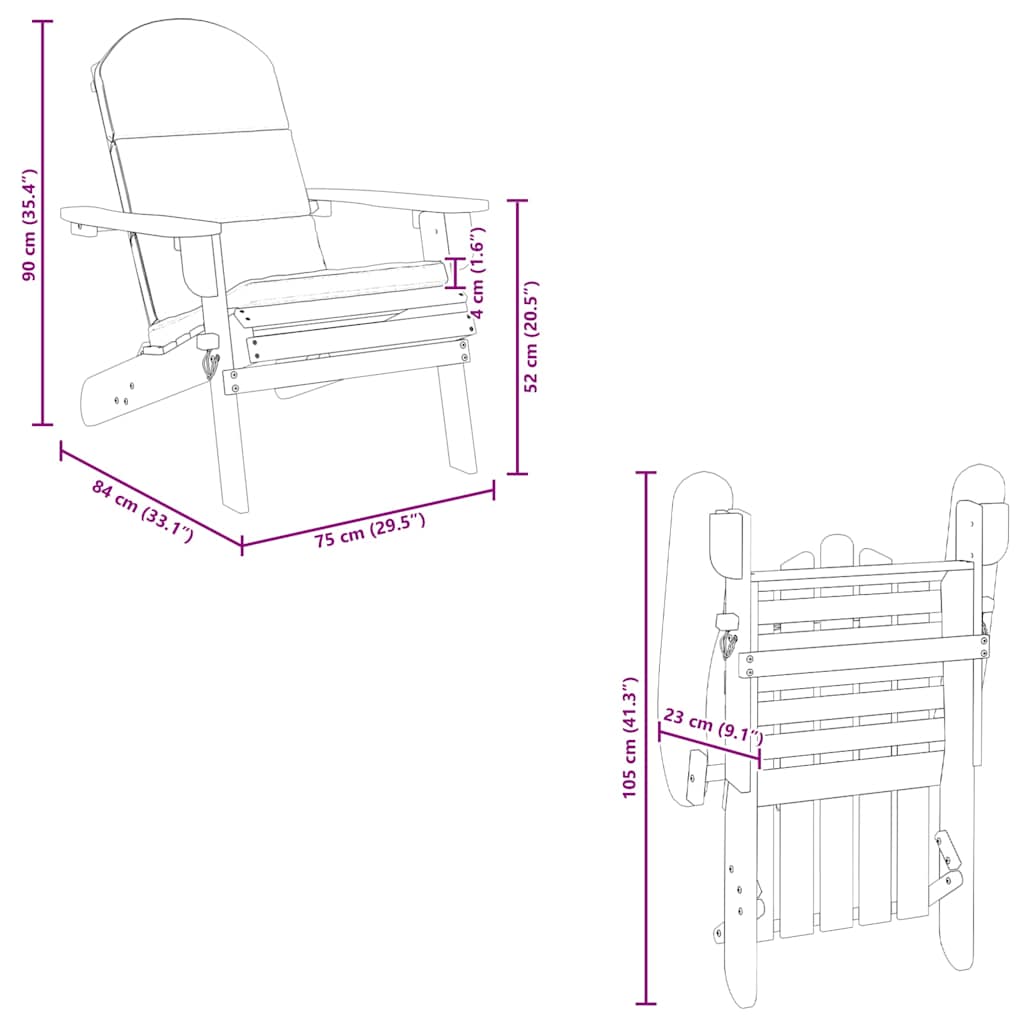 vidaXL Chaise de jardin Adirondack avec coussin Bois d'acacia massif