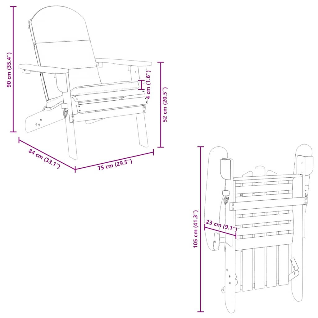 vidaXL Chaise de jardin Adirondack avec coussin Bois d'acacia massif