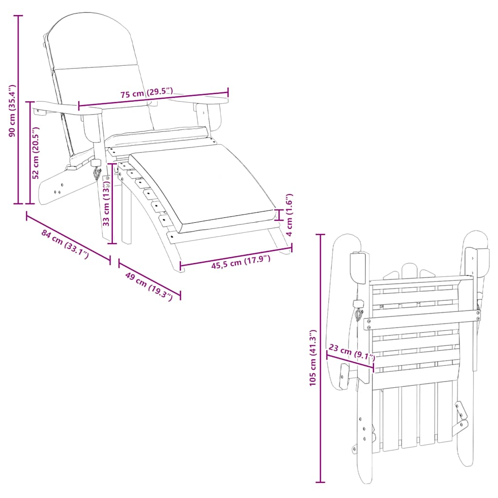 vidaXL Chaise de jardin Adirondack avec repose-pieds Bois d'acacia massif