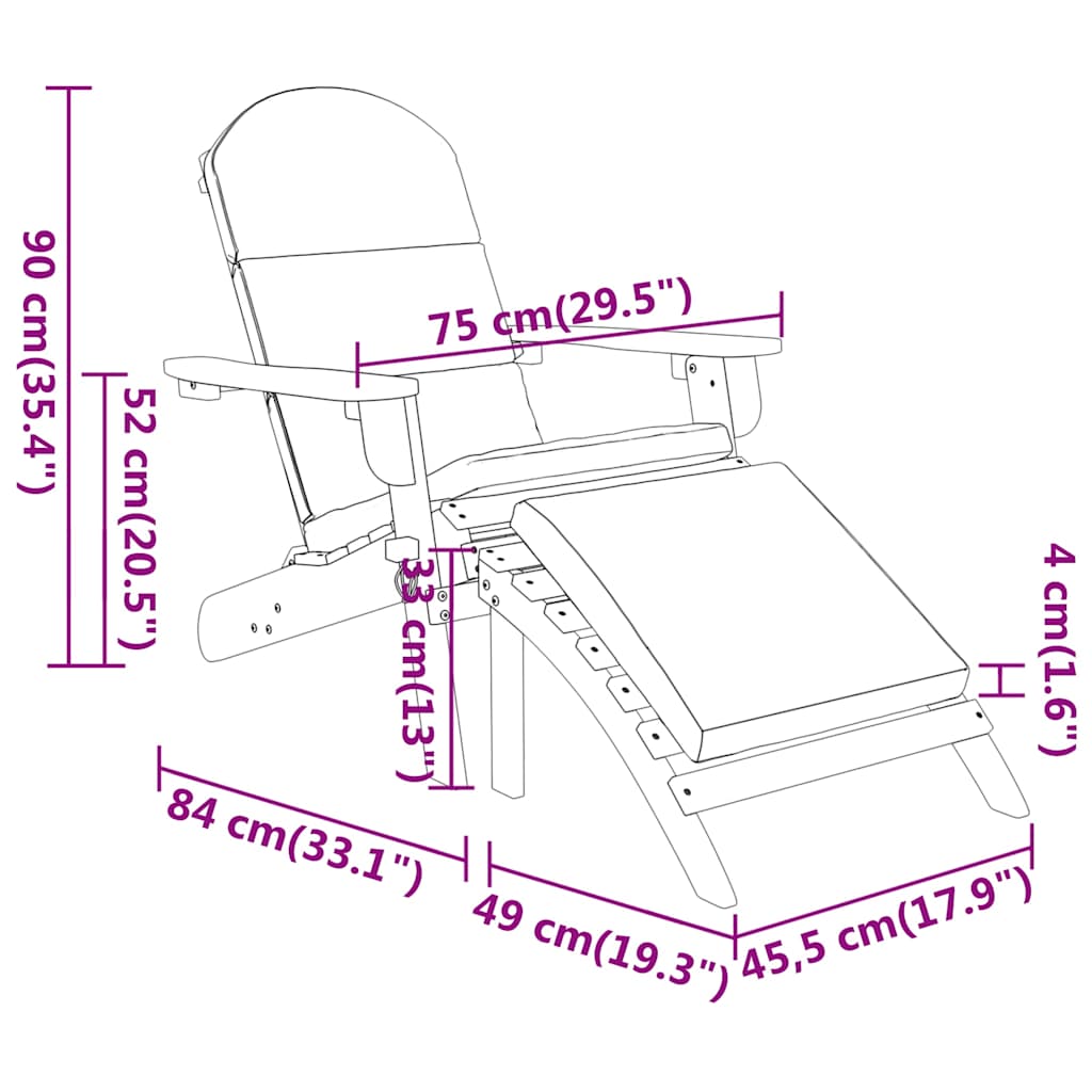 vidaXL Chaise de jardin Adirondack avec repose-pieds Bois d'acacia massif