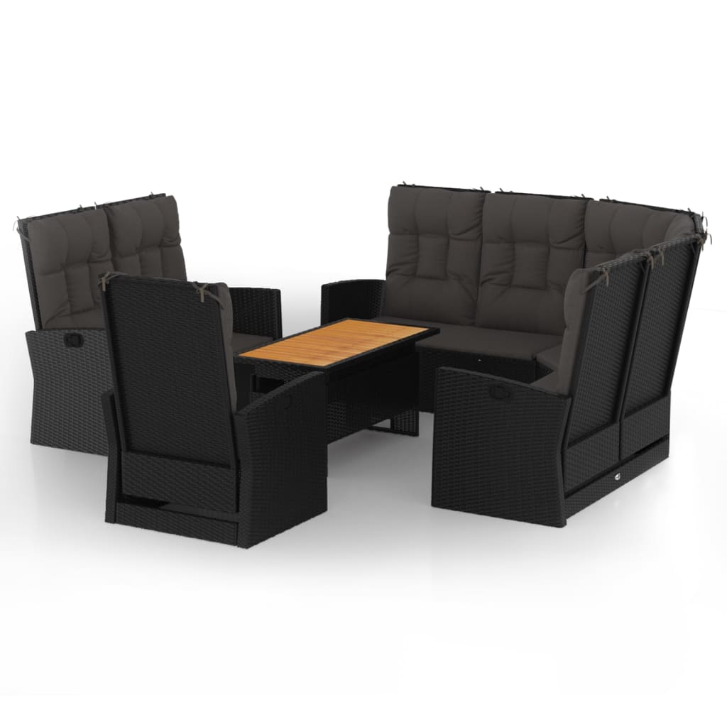 vidaXL Salon de jardin 4 pcs avec coussins Noir Résine tressée