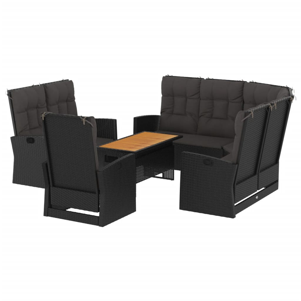 vidaXL Salon de jardin 4 pcs avec coussins Noir Résine tressée