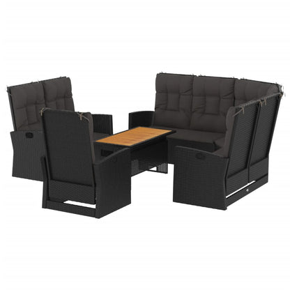 vidaXL Salon de jardin 4 pcs avec coussins Noir Résine tressée