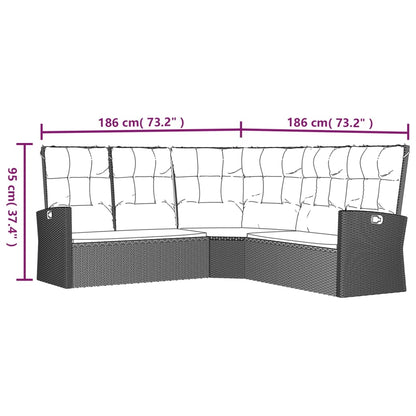vidaXL Salon de jardin 4 pcs avec coussins Noir Résine tressée