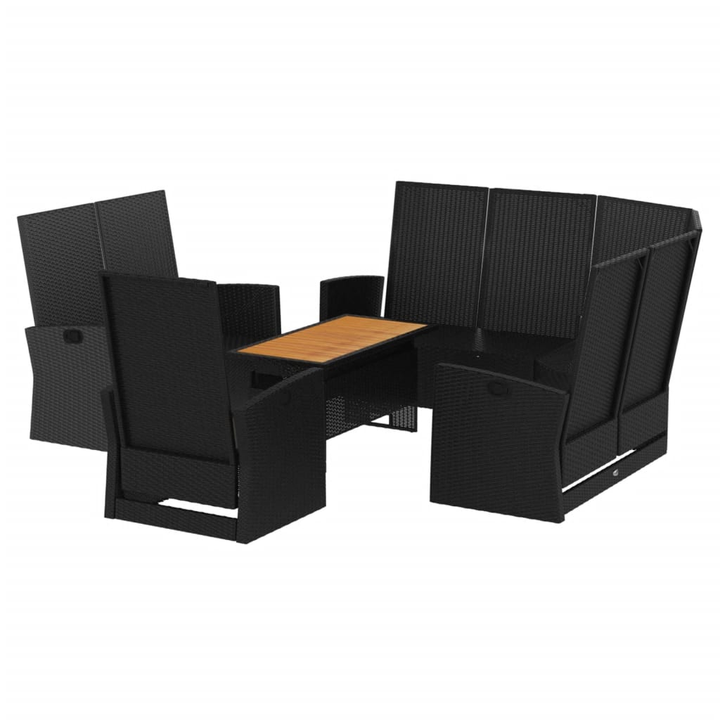 vidaXL Salon de jardin 4 pcs avec coussins Noir Résine tressée
