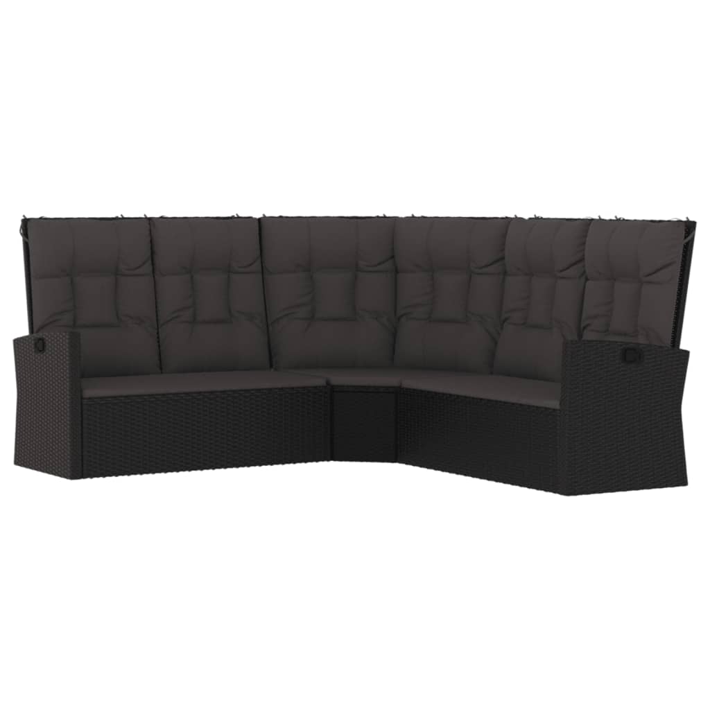 vidaXL Salon de jardin 4 pcs avec coussins Noir Résine tressée