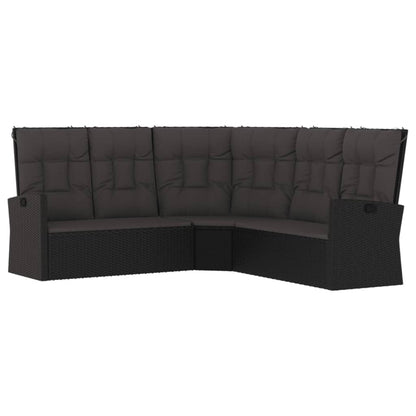 vidaXL Salon de jardin 4 pcs avec coussins Noir Résine tressée