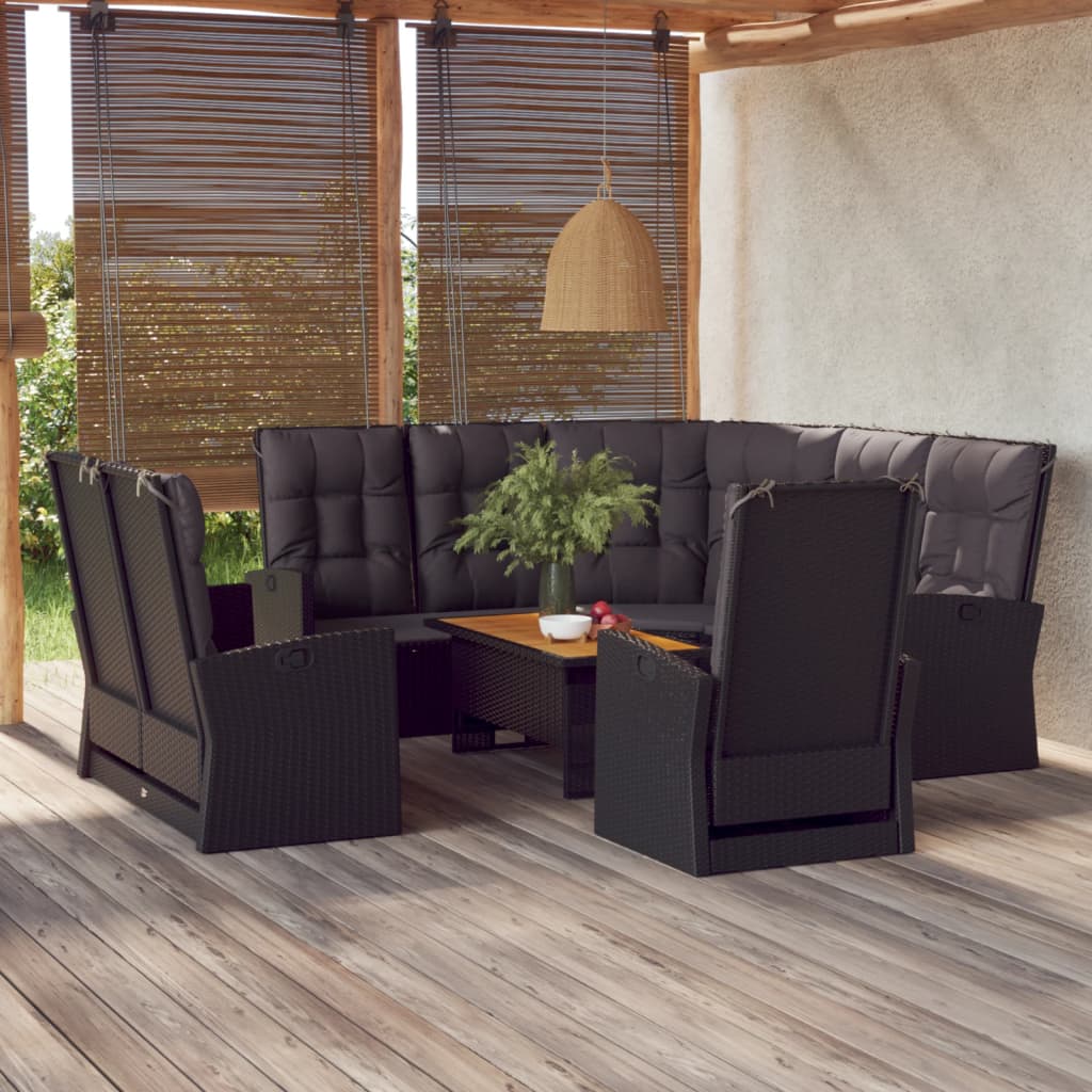 vidaXL Salon de jardin 4 pcs avec coussins Noir Résine tressée