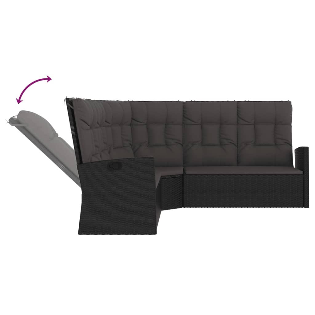 vidaXL Ecksofa mit Liegefunktion und Kissen Schwarz Poly Rattan
