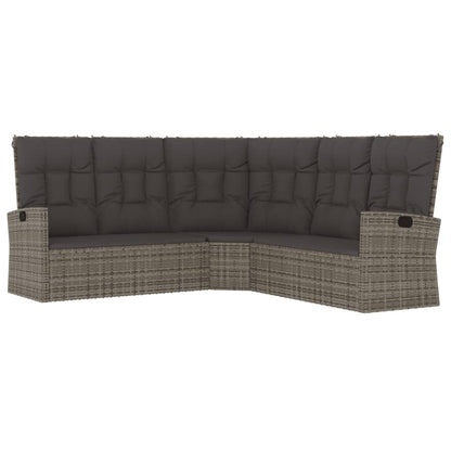 vidaXL Canapé d'angle avec fonction de lit et coussins Gris Résine Tressée