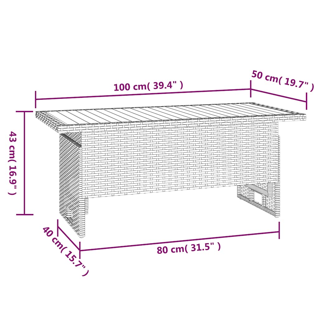 vidaXL Gartentisch Grau 100x50x43/63 cm Akazienholz & Poly Rattan