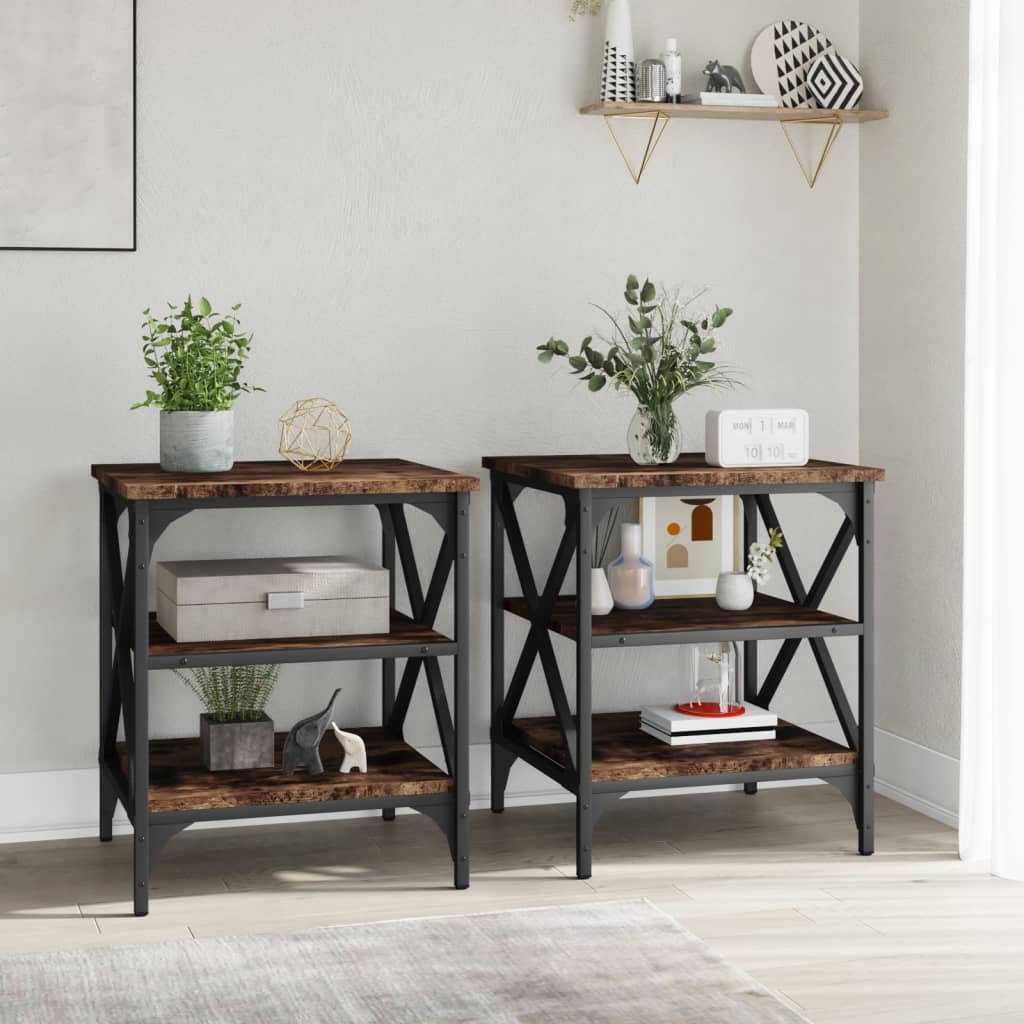 vidaXL Tables d'appoint 2 pcs Chêne fumé 40x42x50 cm Bois d'ingénierie