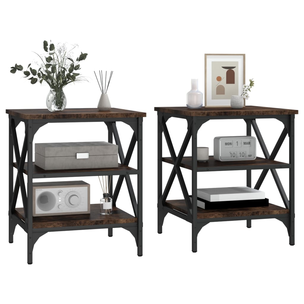 vidaXL Tables d'appoint 2 pcs Chêne fumé 40x42x50 cm Bois d'ingénierie