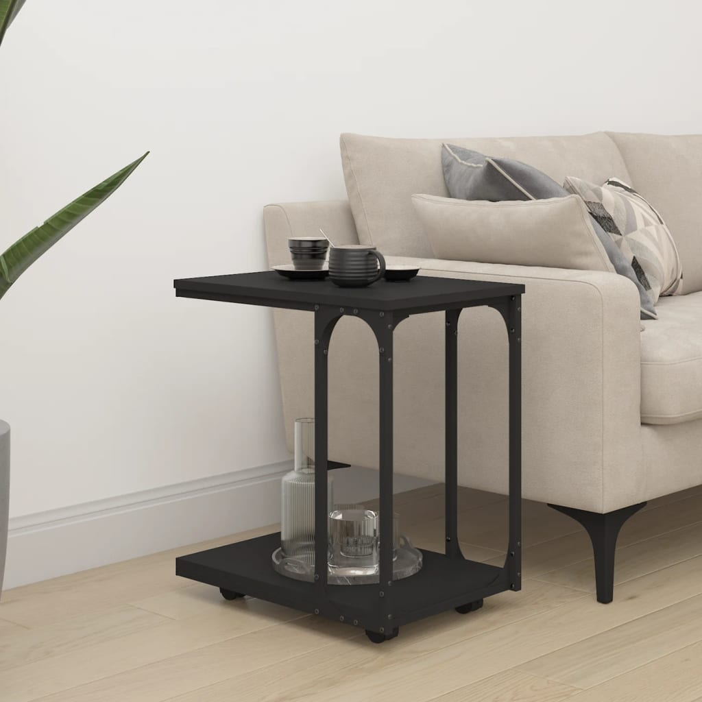 vidaXL Table d'appoint à roulettes Noir 50x35x55,5 cm Bois d'ingénierie