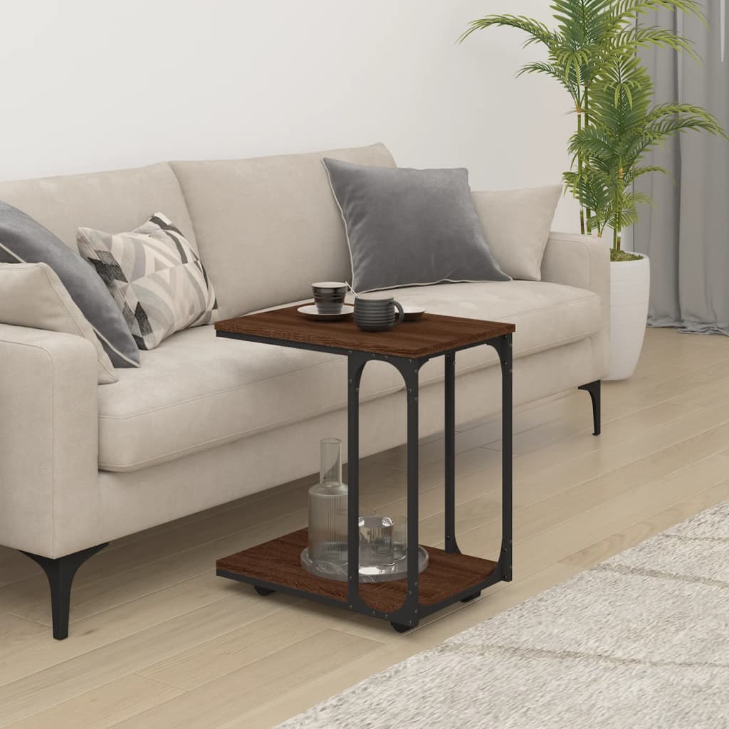 vidaXL Table d'appoint à roulettes aspect chêne marron 50x35x55,5 cm
