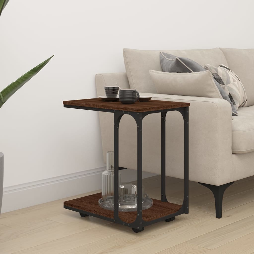 vidaXL Table d'appoint à roulettes aspect chêne marron 50x35x55,5 cm
