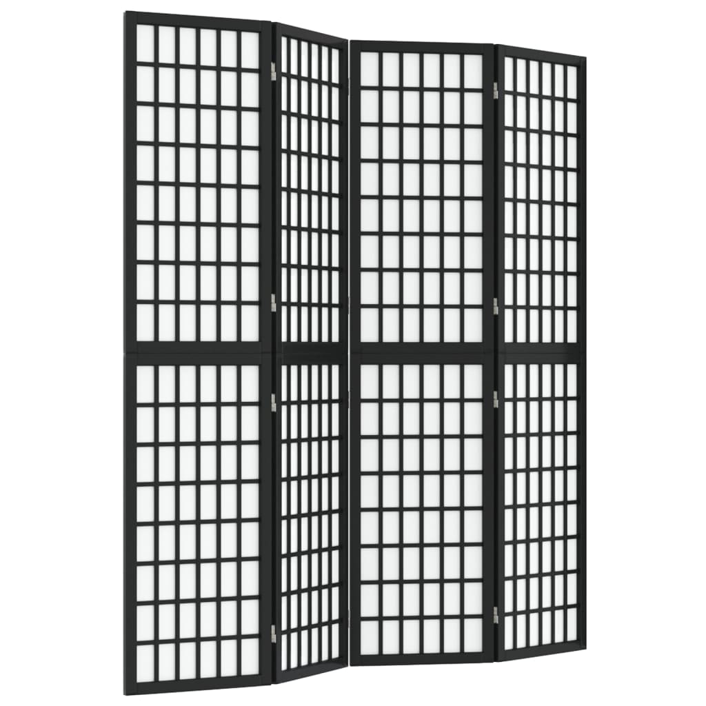 vidaXL 4-tlg. Paravent Japanischer Stil Faltbar 160x170 cm Schwarz