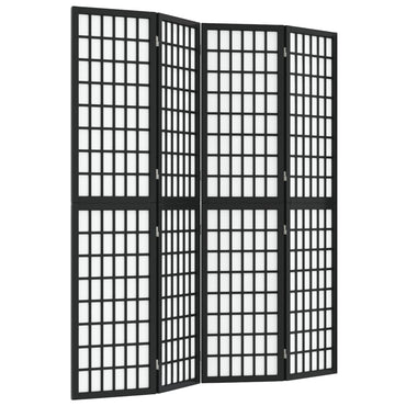 vidaXL 4-tlg. Paravent Japanischer Stil Faltbar 160x170 cm Schwarz