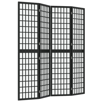vidaXL 4-tlg. Paravent Japanischer Stil Faltbar 160x170 cm Schwarz