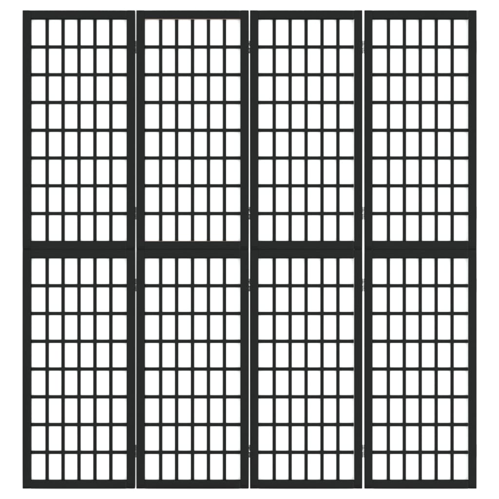 vidaXL 4-tlg. Paravent Japanischer Stil Faltbar 160x170 cm Schwarz