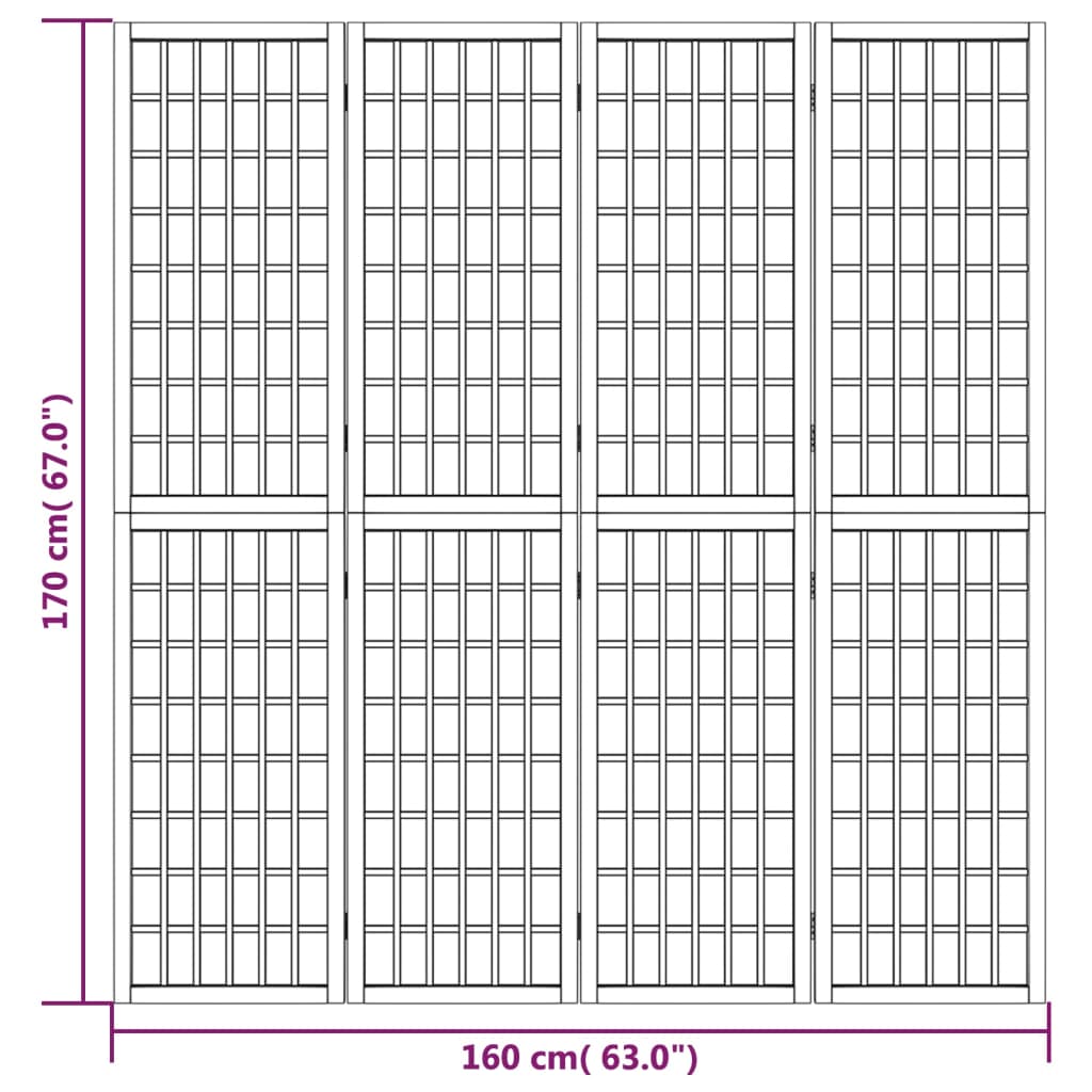 vidaXL 4-tlg. Paravent Japanischer Stil Faltbar 160x170 cm