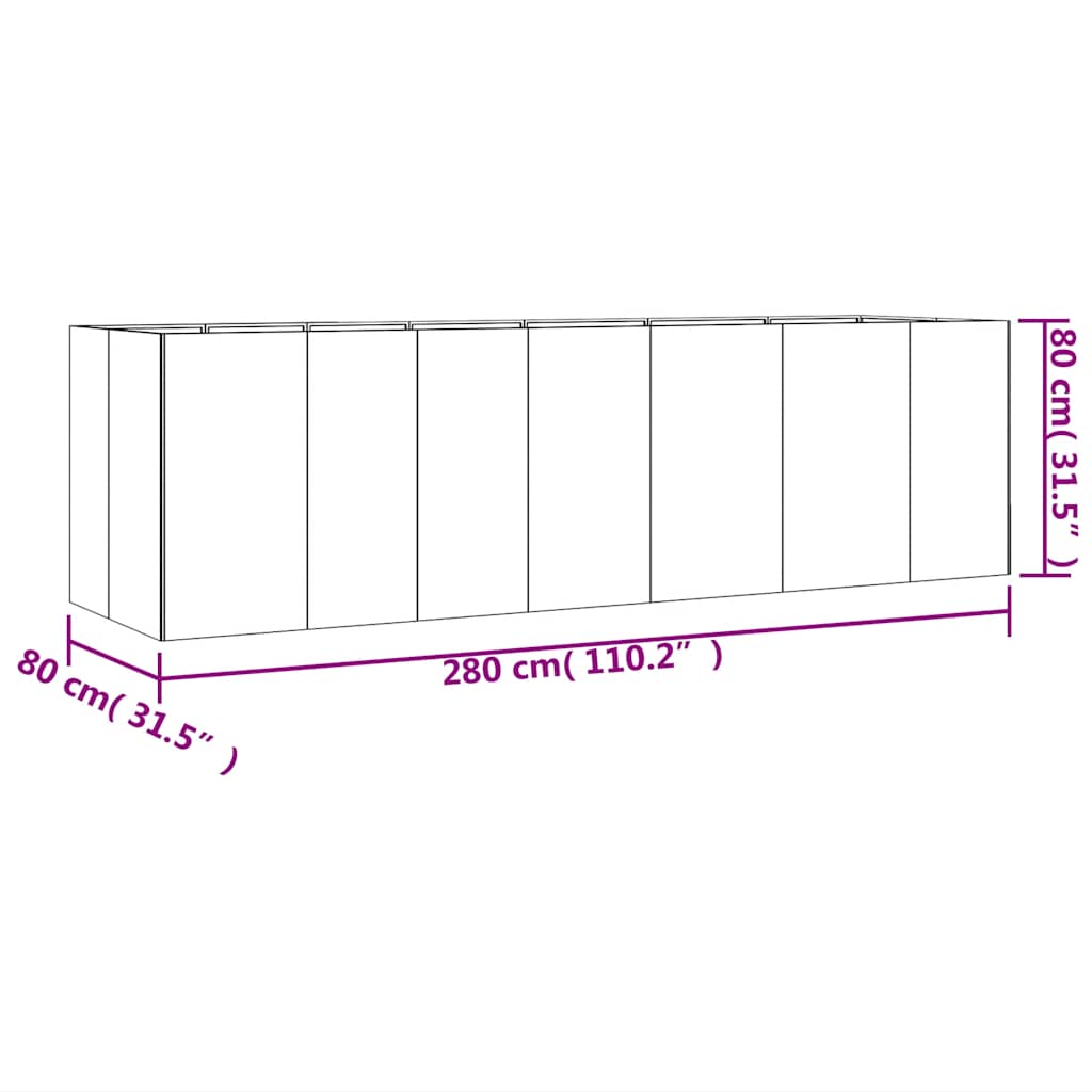 vidaXL Hochbeet 280x80x80 cm Cortenstahl