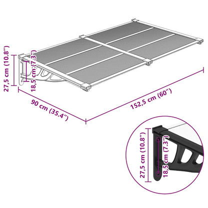 vidaXL Türvordach Schwarz und Transparent 152,5x90 cm Polycarbonat