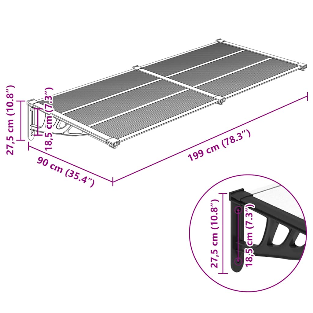 vidaXL Türvordach Schwarz und Transparent 199x90 cm Polycarbonat