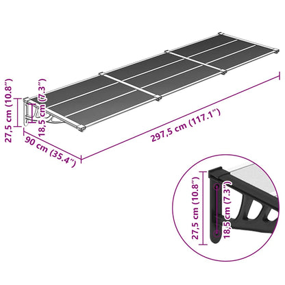 vidaXL Türvordach Schwarz und Transparent 297,5x90 cm Polycarbonat