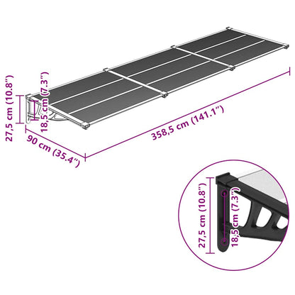 vidaXL Türvordach Schwarz und Transparent 358,5x90 cm Polycarbonat
