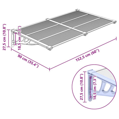vidaXL Türvordach Grau und Transparent 152,5x90 cm Polycarbonat