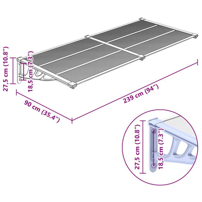 vidaXL Türvordach Grau und Transparent 239x90 cm Polycarbonat
