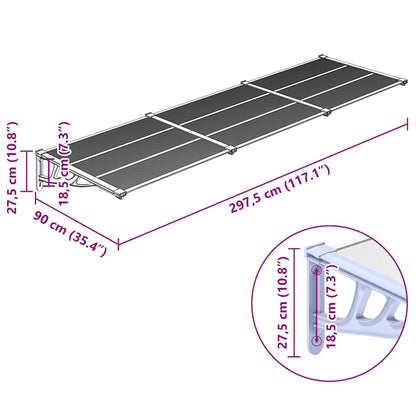 vidaXL Türvordach Grau und Transparent 297,5x90 cm Polycarbonat