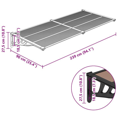 vidaXL Türvordach Schwarz 239x90 cm Polycarbonat