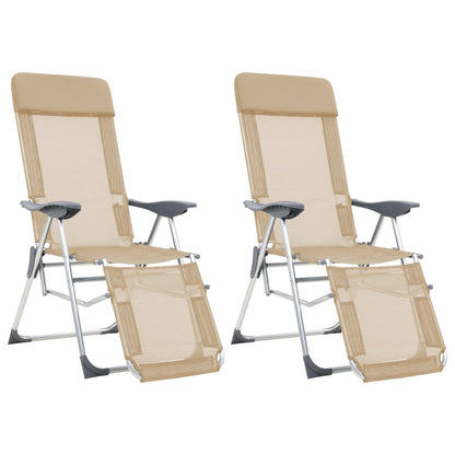 vidaXL Klappbare Liegestühle mit Fußteil 2 Stk. Creme Textilene