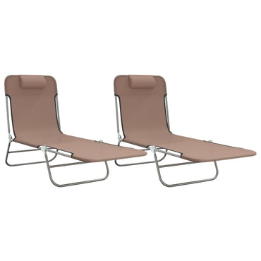 vidaXL Bains de soleil pliables 2 pcs Marron Textilène et Acier