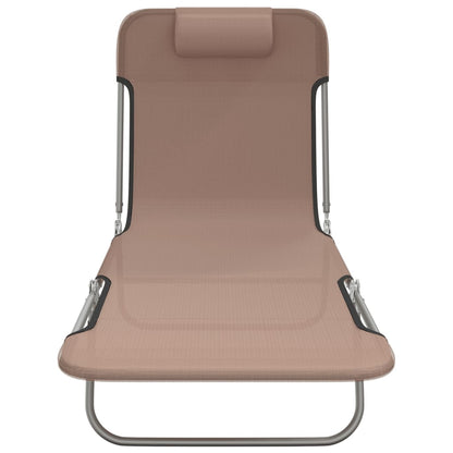 vidaXL Bains de soleil pliables 2 pcs Marron Textilène et Acier