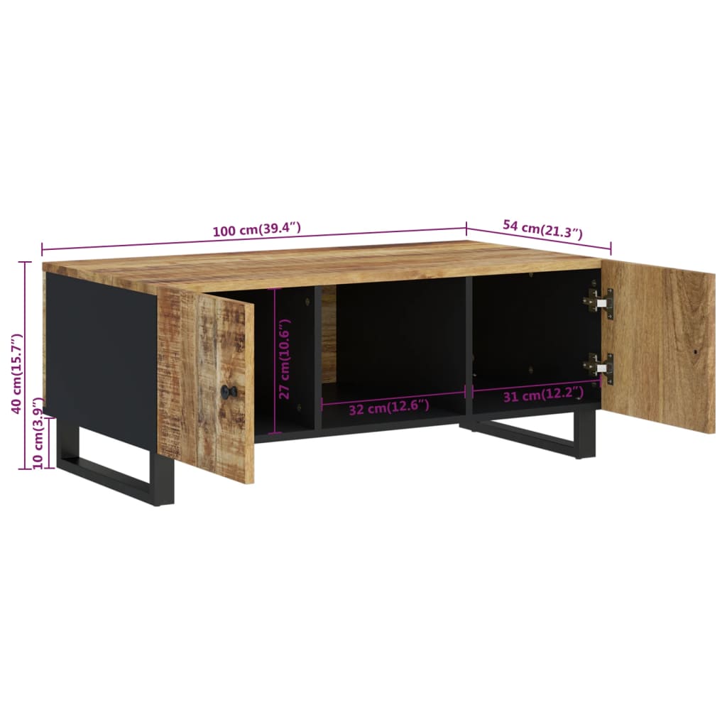 vidaXL Table basse 100x54x40 cm Bois de manguier massif et bois d'ingénierie