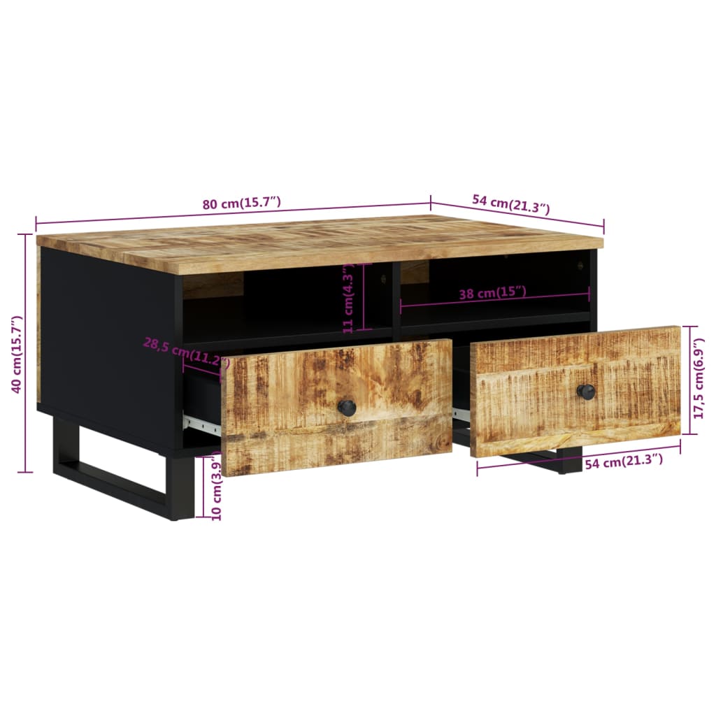 vidaXL Table basse 80x54x40 cm bois de manguier massif et bois d'ingénierie