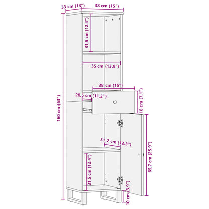 vidaXL Badschrank 38x33x160 cm Altholz Massivholz