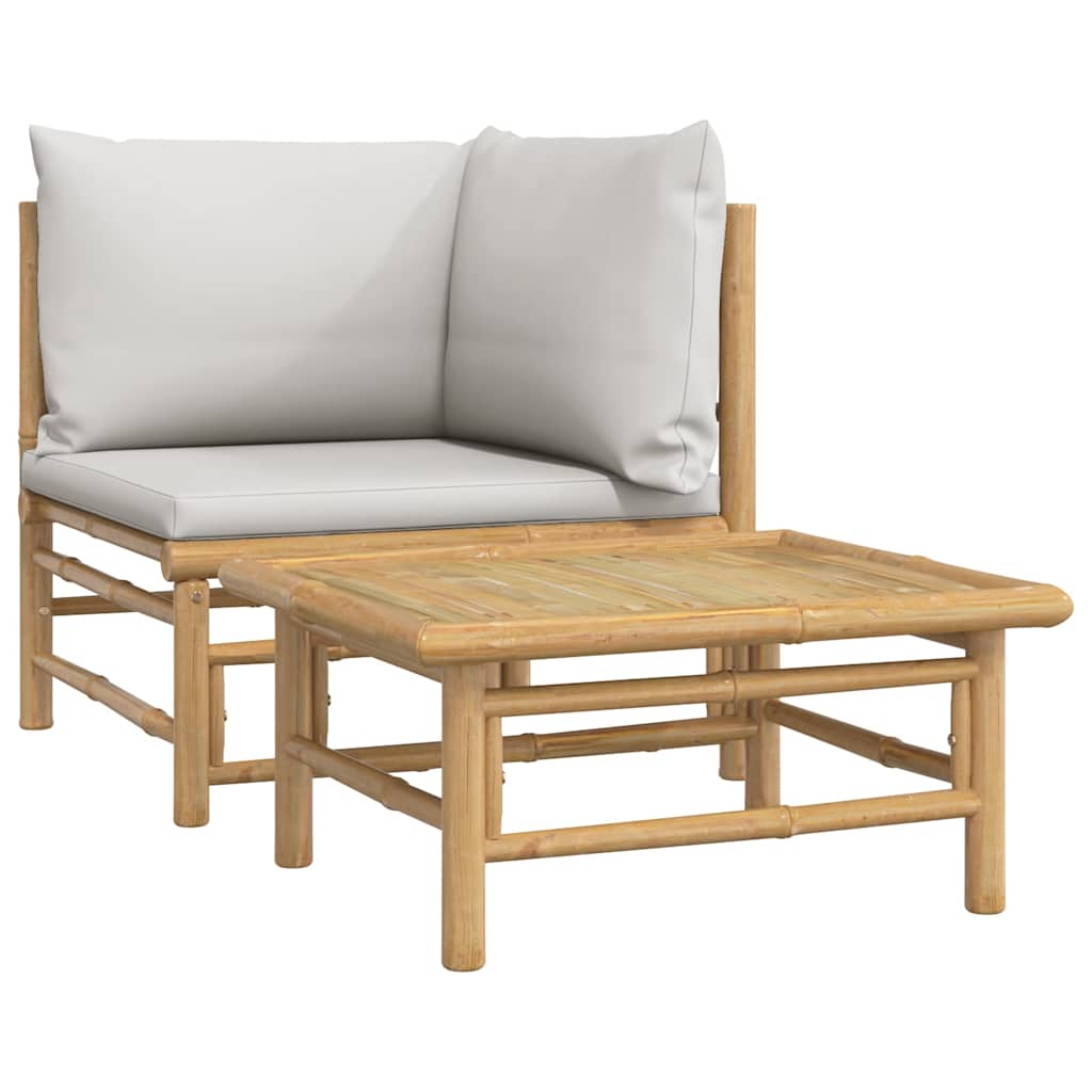 vidaXL Ensemble de jardin 2 pièces avec coussins gris clair en bambou